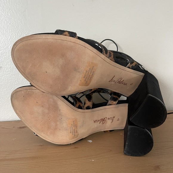 Sam Edelman Block Heels Strappy Sandals 8.5 Gladiator Dyed Cow Fur Leopard Print - Picture 9 of 11